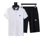 ea7 armani ensembles de survetement manche courte lapel polo t-shirt shorts blanc